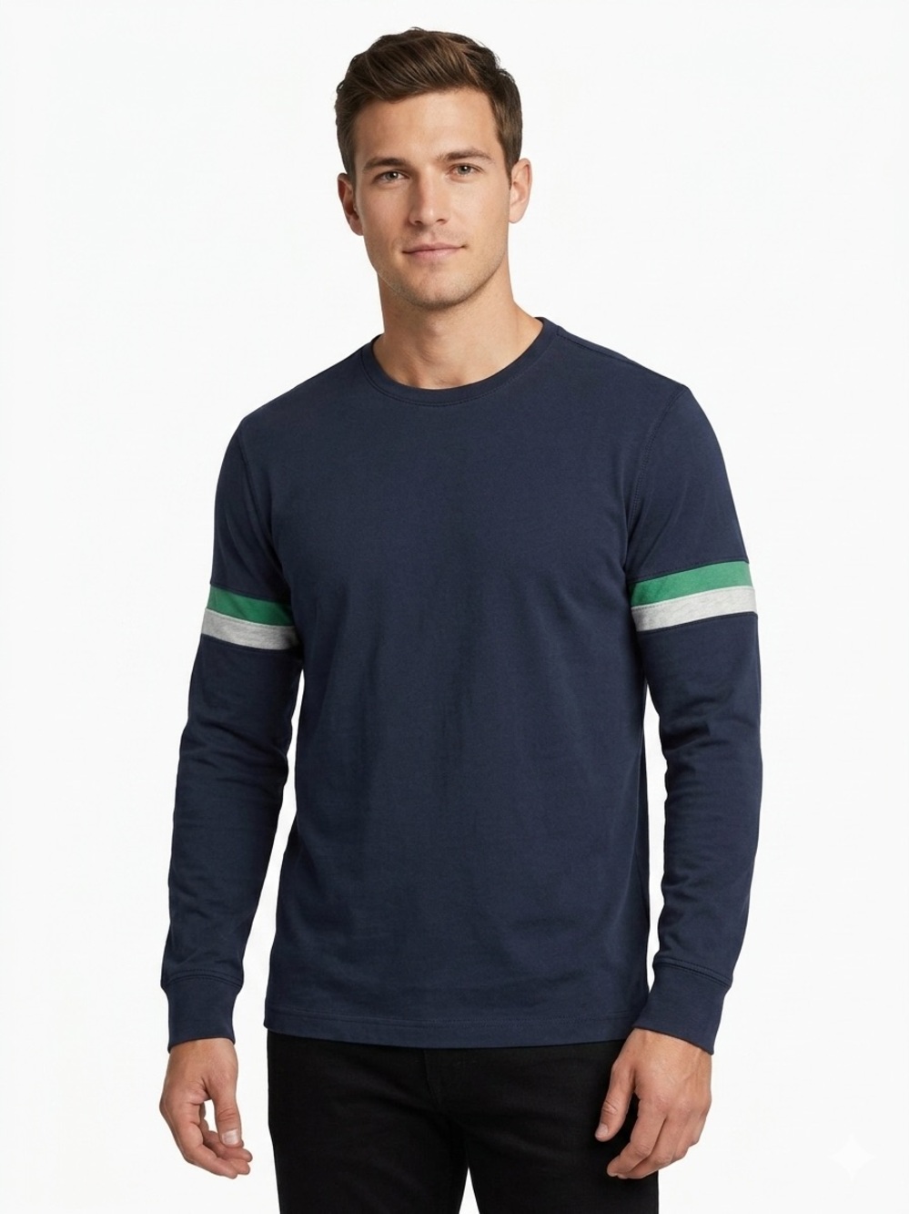 Banana Republic The Sleeve-Stripe Crew Long Sleeve Ribbed Trim Top Size Medium